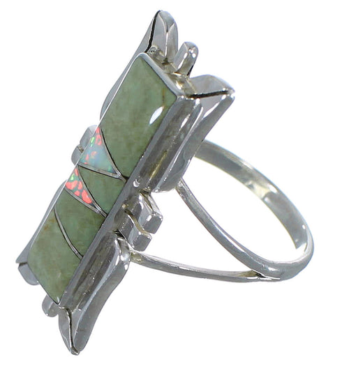 Southwestern Turquoise And Opal Silver Ring Size 6-1/2 AX53651